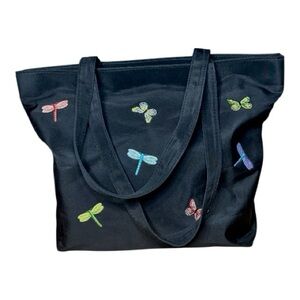 Butterfly Embroidered Black Tote Bag